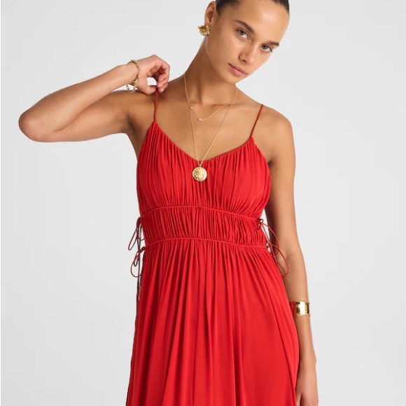 Madewell Gathered V-Neck Midi Dress - Picture 2 of 12